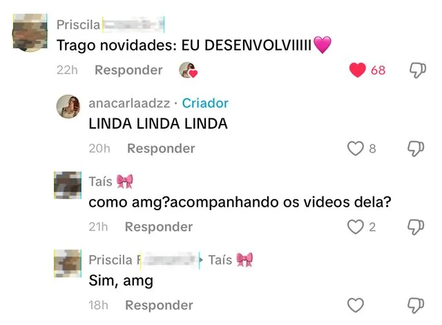 Comentários de seguidoras