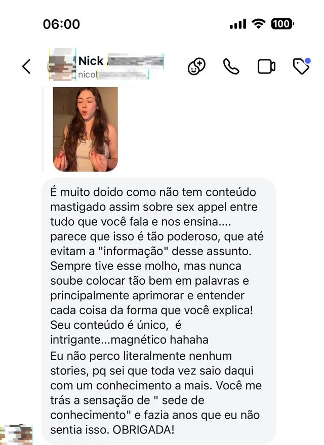 Mensagem de uma seguidora